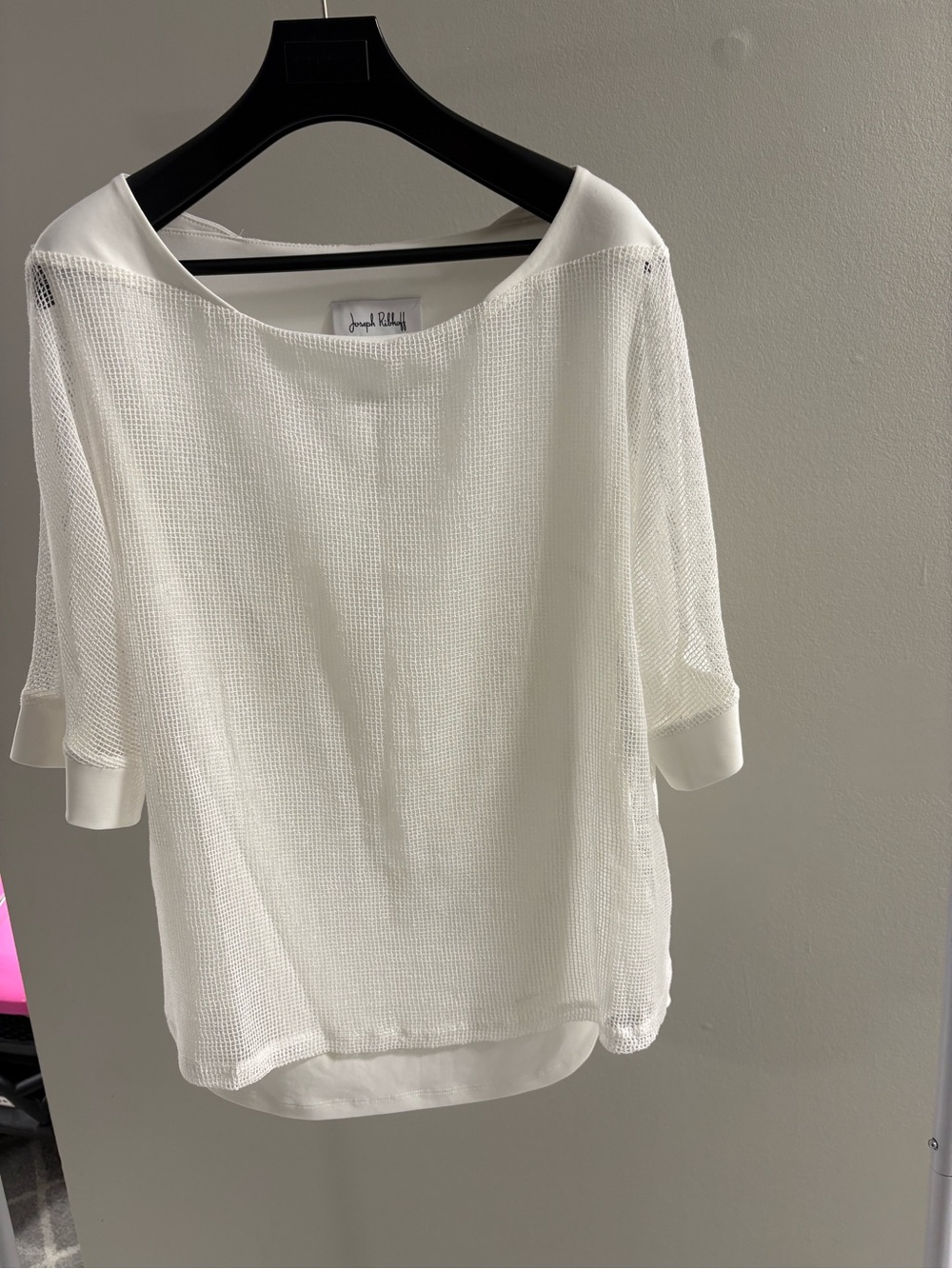Joseph Ribkoff White Open-Knit Short Sleeve Top